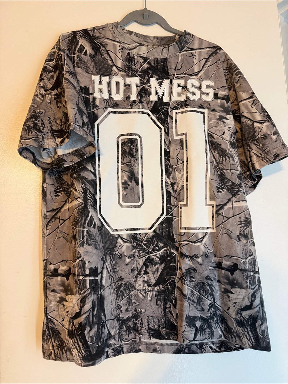 Staykation by Krista Horton - Hot Mess grey camo tee